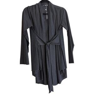 ACEVOG Draped Cardigan Sweater Women's S Gray Open Front & Sash Tie Long Sleeve